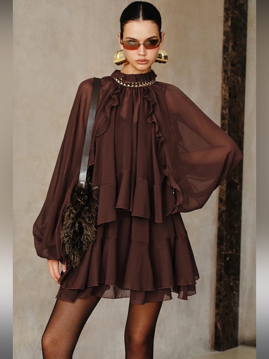 Commense Dresses & Skirts - Commense Tiered Ruffle Chiffon Mini Dress with Liner size L